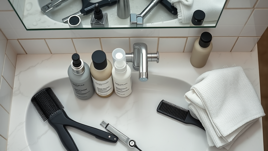 Layering humidity-fighting hair products and heat protectant on designer vanity