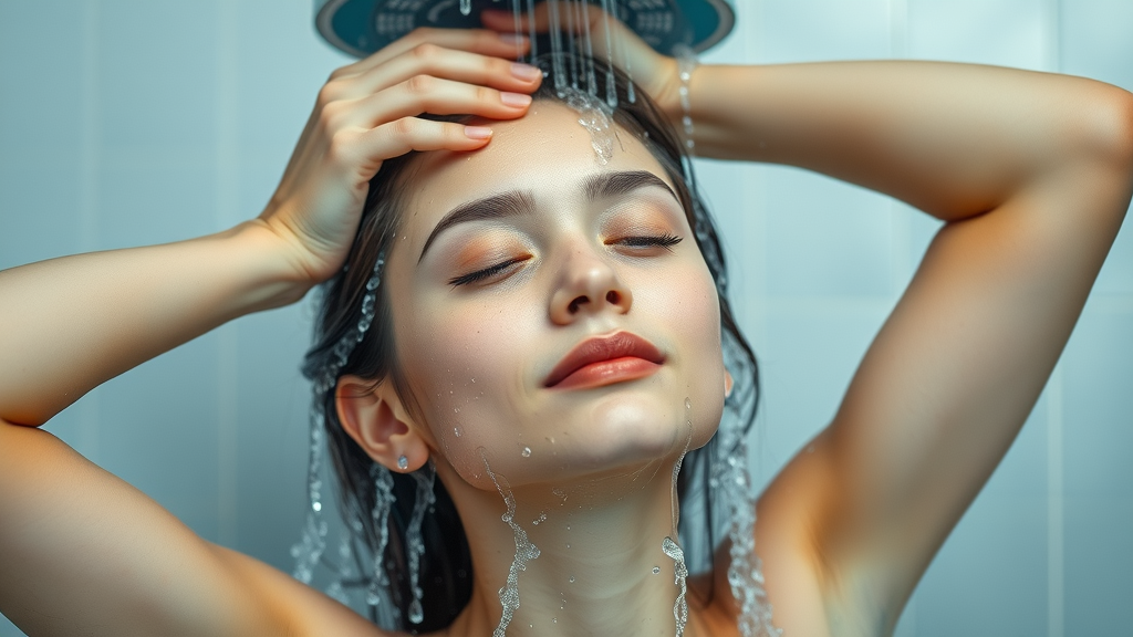 Washing your hair gently, massaging scalp under water for optimal hair health