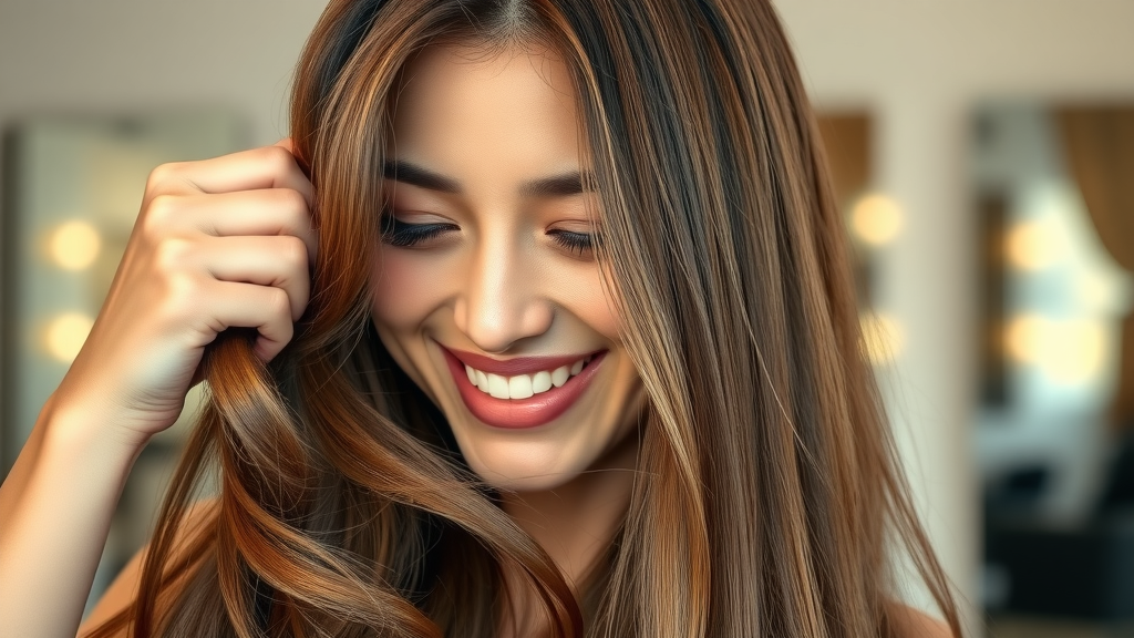 hair growth remedies vibrant healthy hair close up joyful expression woman thick shiny hair salon setting