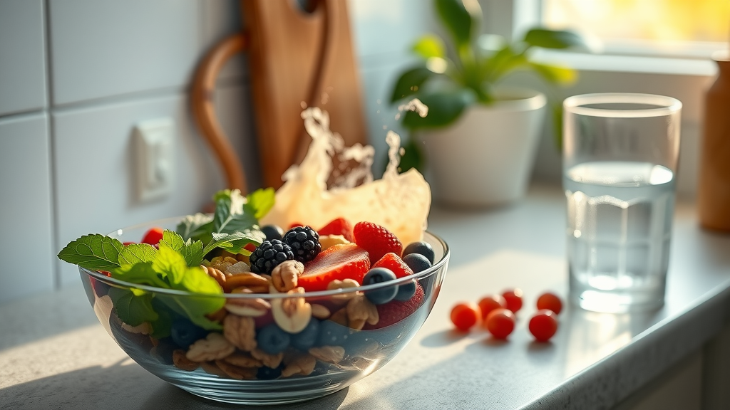 Healthy breakfast bowl with nuts and berries prevent hair damage and promote strong growth