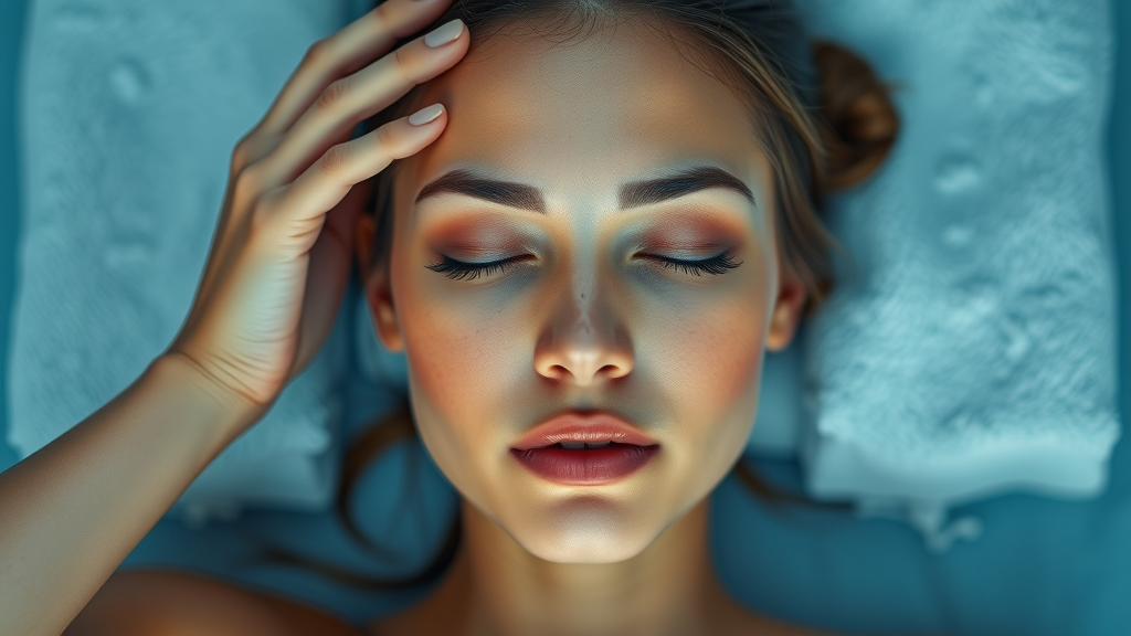 Woman with sensitive skin massaging scalp after applying gentle best shampoo