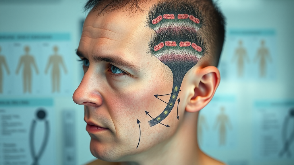 detailed medical illustration scalp hair follicles hair loss stages cross section diagram