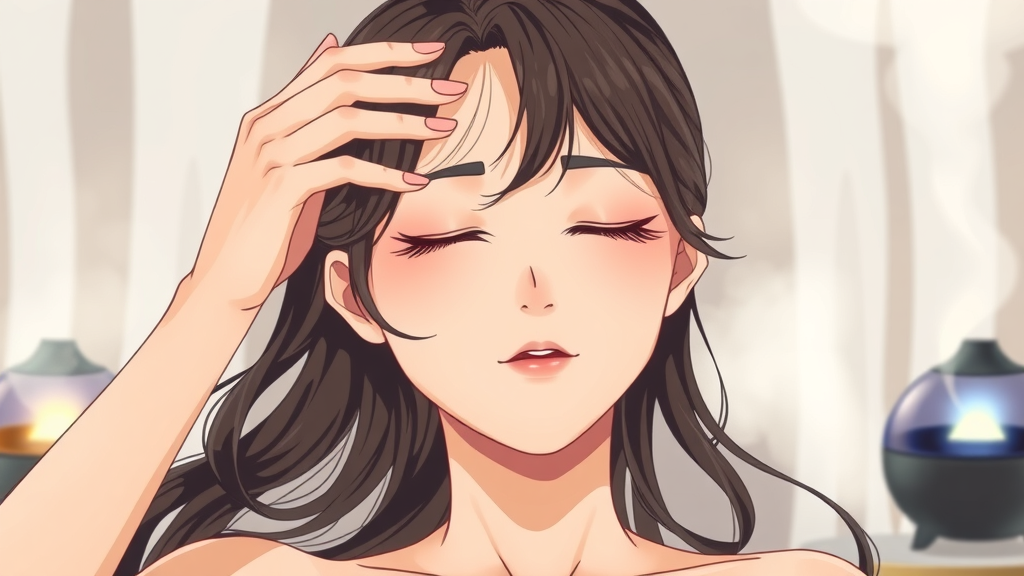 Woman massaging scalp with tools, promoting scalp health, hair care tips