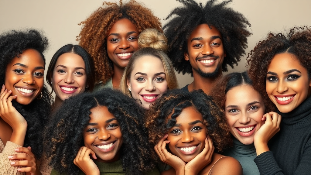 Group of people with curly, straight, wavy, and coily hair recognizing hair types and texture